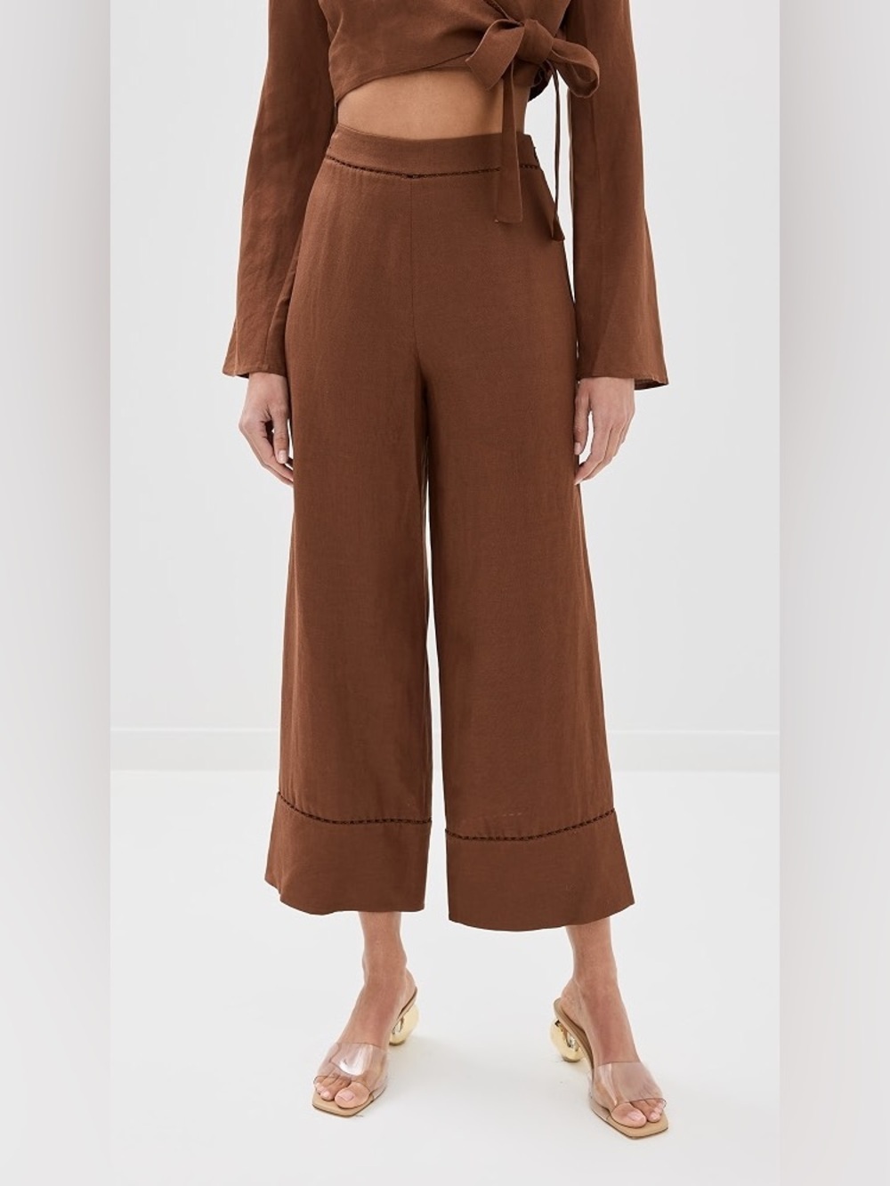 SIMKHAI Colley Cropped Straight Leg Pant in Bronze Size S